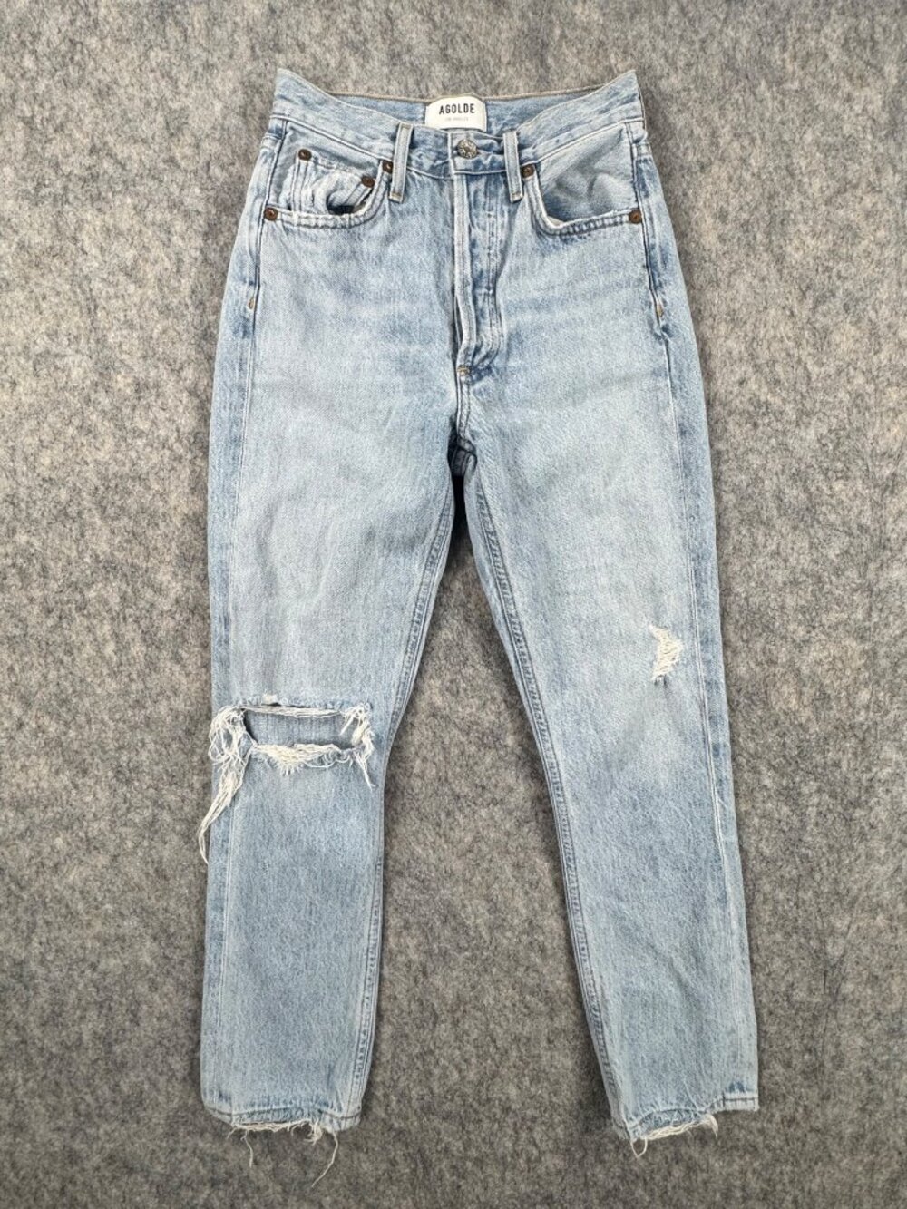 AGOLDE Jeans Riley Crop Sz 22 Distressed Light Wash Button Fly